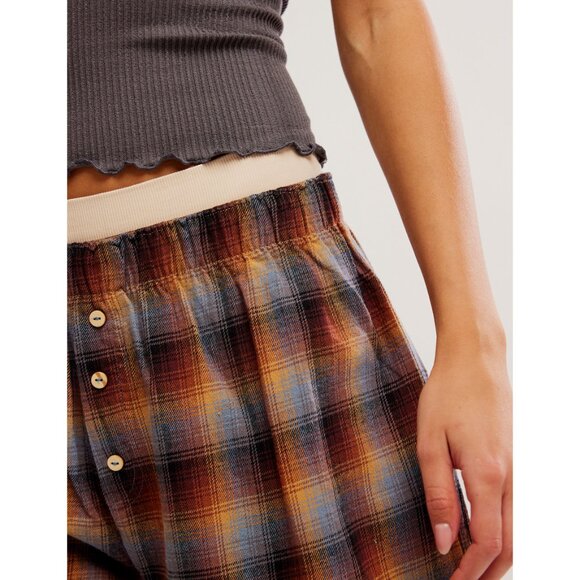 🆕 FREE PEOPLE Sunday Afternoon Boxer Shorts / Brown Combo - Picture 6 of 7